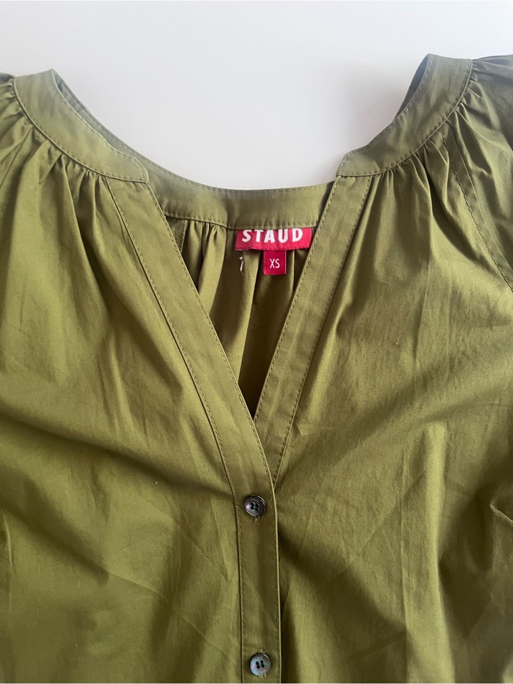 STAUD “Dill” Olive Green Balloon Sleeve Blouse